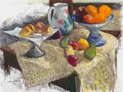Pumpkin scones with fruit by William Robinson, 2014, pastel on paper, sold Aug 2026