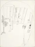 In and out of room by Brett Whiteley, c.1975, pencil on card, sold Aug 2026