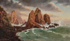 The Pinnacles, Cape Woolamai by Eugene von Guerard, c.1872, oil on academy board, sold Aug 2026