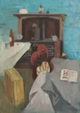 “We saw the Orange Chat” by Eric Anchor Thake, 1974, oil on canvas, sold Aug 2026