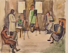 Study for ‘The sketch club’ by Dorrit Black, 1942, watercolour on paper, sold Aug 2026