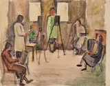 Study for ‘The sketch club’ by Dorrit Black, 1942, watercolour on paper, sold Aug 2026