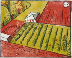 Air travel 3: The pineapple plantation by Dorrit Black, 1947 – 49, colour linocut on paper, sold Aug 2026