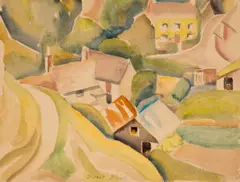 Group of cottages, Corfe Castle by Dorrit Black, 1935, watercolour on paper, sold Aug 2026