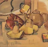 Untitled [Still life with teapot] by Dorrit Black, c.1940 – 51, watercolour on paper on card, sold Aug 2026