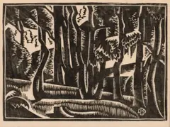 Gum trees by Dorrit Black, 1933, linocut on paper, sold Aug 2026