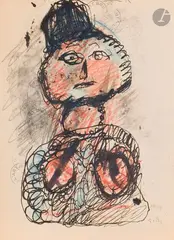 Personnage by Slavko Kopač, 1949, Encre et crayon de couleurs, sold Dec 2025