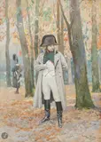 L’empereur Napoléon Ier dans un bois observant un champ de bataille by Georges Scott, 1912, Aquarelle et rehauts de gouache, sold Dec 2025