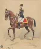 Officier du cadre noir de Saumur by Maurice Toussaint, Aquarelle et gouache signée en bas à gauche (petites rousseurs), sold Dec 2025