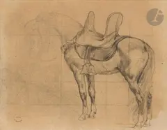 Étude de cheval by Georges Washington, Crayon noir et mise au carreau, sold Dec 2025