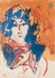 Portrait en bleu. 1961 by Anatoly Timofeevitch Zverev, Gouache, sold Dec 2025