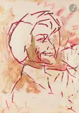 Portrait au trait rouge. 1961 by Anatoly Timofeevitch Zverev, Gouache, sold Dec 2025