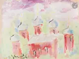 Église à cinq coupoles. 1961 by Anatoly Timofeevitch Zverev, Gouache, sold Dec 2025