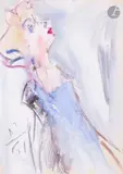Девочка в голубом (Fille en bleu) by Anatoly Timofeevitch Zverev, Gouache, sold Dec 2025