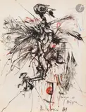 Игра в петухе (jeu de cartes du coq). 1969 by Vladimir Nikolaevitch Nemukhin, Encre et gouache, sold Dec 2025