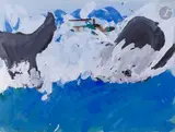 Baleine et hydravion by Anatoly Timofeevitch Zverev, Gouache, sold Dec 2025