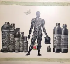 Écorché aux bouteilles d'encre. 1965-1966 by Anatoly Rafailovitch Broussilovsky, Collage, sold Dec 2025