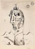 Grand buste. 1962 by Anatoly Rafailovitch Broussilovsky, Collage, encre, sold Dec 2025