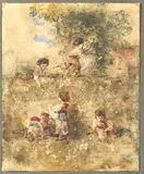 Enfants cueillant des pommes by Adolphe Joseph Thomas Monticelli, Aquarelle, sold Nov 2025