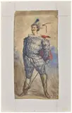 Personnage de matamore de la Comédie italienne by Maurice Sand, 1849, Plume, encre et aquarelle, sold Nov 2025
