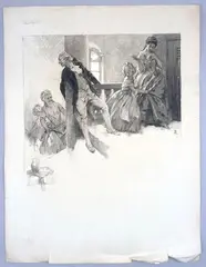 Élégants dans un escalier. Projet d'illustration pour les Leçons d'amour dans un parc, de Boylesve by Paul Albert Laurens, Crayon, fusain, lavis et rehauts de gouache, sold Oct 2025