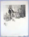 Élégants dans un escalier. Projet d'illustration pour les Leçons d'amour dans un parc, de Boylesve by Paul Albert Laurens, Crayon, fusain, lavis et rehauts de gouache, sold Oct 2025