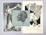 Le moissonneur ; La femme et le monstre technique mixte sur papier by Raphaël Freida, Fusain et graphite, sold Oct 2025