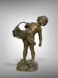 Fillette au panier de raisins by Auguste Moreau, Bronze patiné, sold Oct 2025