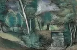 Paysage à la cascade (Jura) by Amédée de La Patellière, vers 1923, Pastel, sold May 2024