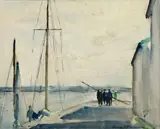 Pêcheurs sur un quai by Henry Louis Ottmann, Aquarelle, sold May 2024