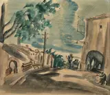 Dourgne, Tarn by Hermine David, vers 1950, Aquarelle sur traits de crayon, sold May 2024