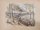 Personnages assis sous les arbres by Maximilien Luce, Lavis d'encre rehaussé de gouache blanche, sold May 2024
