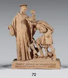 Saint Pierre de Tarentaise, Abbé de Tamié reçoit un voyageur by Philippe Besnard, 1947, Terre cuite originale, sold Apr 2024