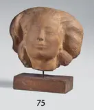 Tête de femme aux yeux clos by Philippe Besnard, Terre cuite originale, sold Apr 2024