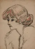 Femme au col de fourrure by Louis Valtat, Fusain et sanguine, sold Apr 2025