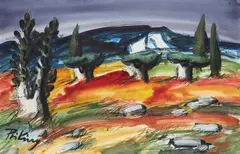 Paysage des alpilles, mars 1964 by Franz Priking, Aquarelle sur papier, sold Apr 2025
