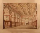 La salle de bal du chateau de Fontainebleau, ou Galerie Henri II by Alfred Armand, 1835, Gouache et aquarelle sur papier, sold Apr 2017