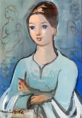 Portrait de femme au chemisier bleu by Madeleine Luka, Gouache sur papier signée en bas à gauche, sold Apr 2017