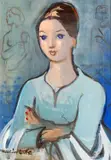 Portrait de femme au chemisier bleu by Madeleine Luka, Gouache sur papier signée en bas à gauche, sold Apr 2017