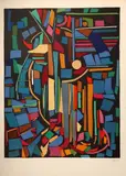 Composition fond noir et formes colorées by André Lanskoy, Lithographie en couleurs annotée EA et signée en bas à droite, sold Apr 2017