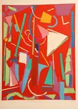 Composition fond rouge avec triangle blanc by André Lanskoy, Lithographie en couleurs annotée EA et signée en bas à droite, sold Apr 2017