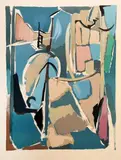Composition fond bleu et formes roses et beiges by André Lanskoy, Lithographie en couleurs annotée EA et signée en bas à droite, sold Apr 2017