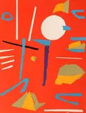 Composition fond rouge et cercle blanc by André Lanskoy, Lithographie en couleurs annotée EA, sold Apr 2017