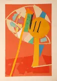 Composition fond rouge et forme orange by André Lanskoy, Lithographie en couleurs annotée EA et XII/XX et signée en bas à droite, sold Apr 2017