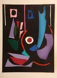 Composition fond noir et forme bleue by André Lanskoy, Lithographie en couleurs sur japon annotée EA et signée en bas à droite, sold Apr 2017