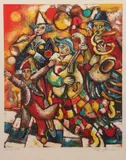 Le concert de clowns by Alain Raya Sorkine, Lithographie en couleurs signée en bas à droite, sold Mar 2017