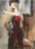 Femme à la fleur rouge by Manuel Coronado, Gouache, sold Mar 2017