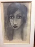 Portrait de femme au long cou by Jean Saussac, Crayon sur papier signé en bas à droite et daté, sold Jan 2017