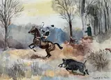 Scène de vénerie au sanglier by Claude Gaston la Touche, Aquarelle sur papier signé en bas à droite, sold Nov 2025