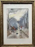 Passage de route pendant un laisser-courre by Claude Gaston la Touche, Aquarelle sur papier signé en bas à droite, sold Nov 2025